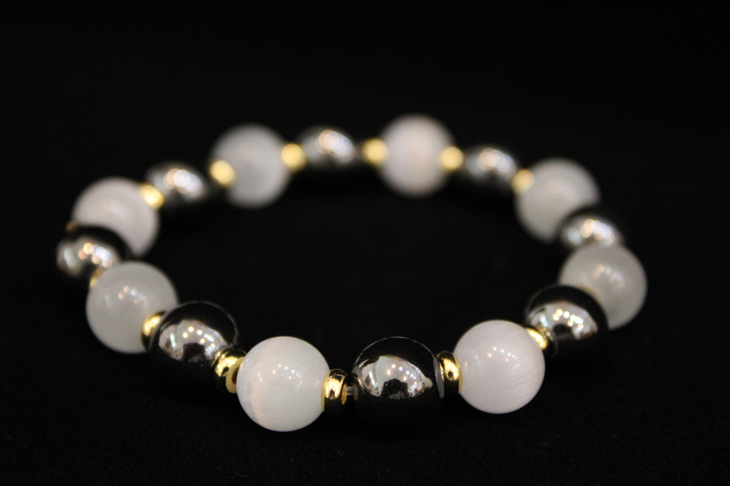 Hematite & White Jade Bracelet