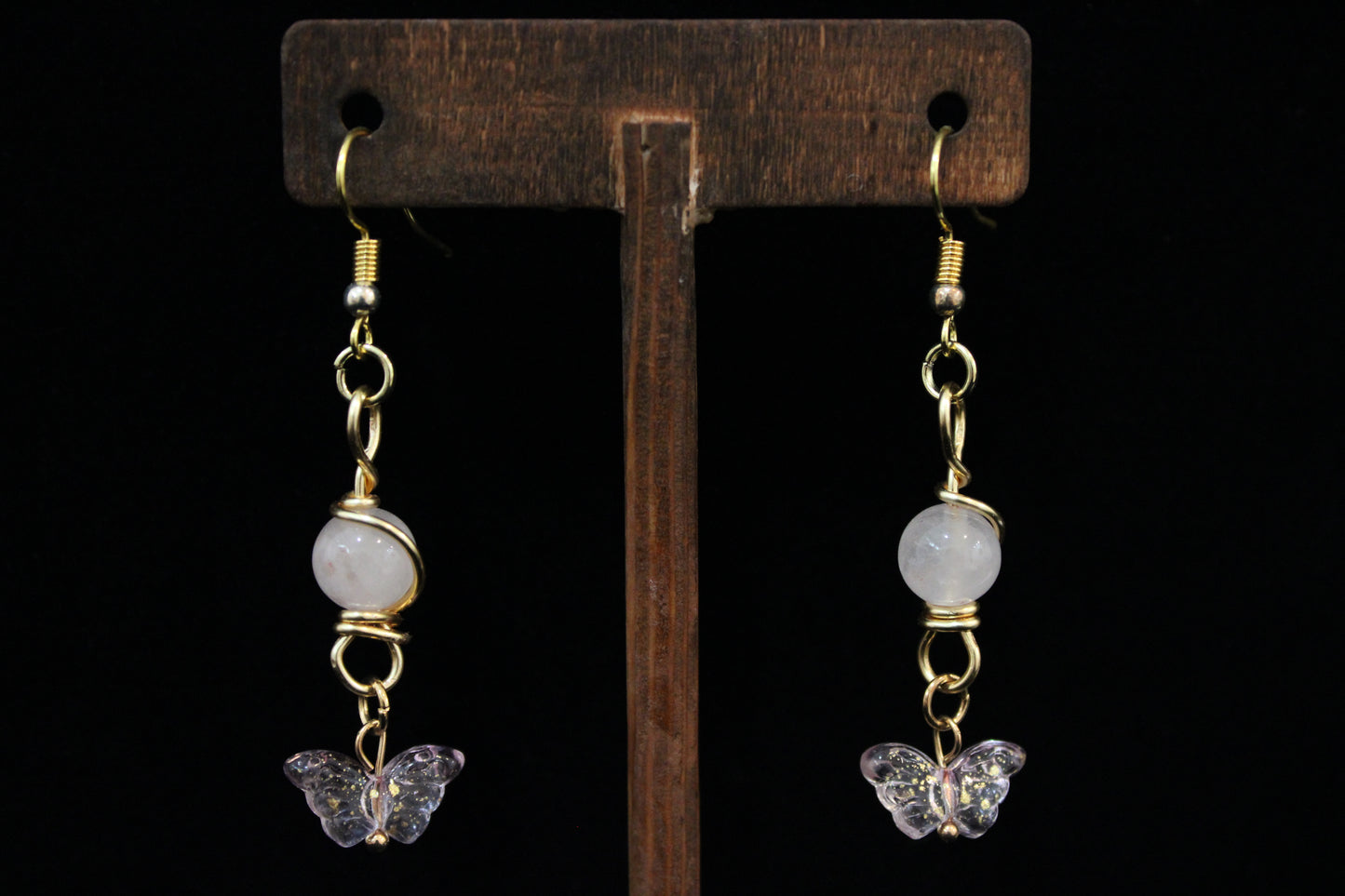 Gold & Pink Butterfly Earrings