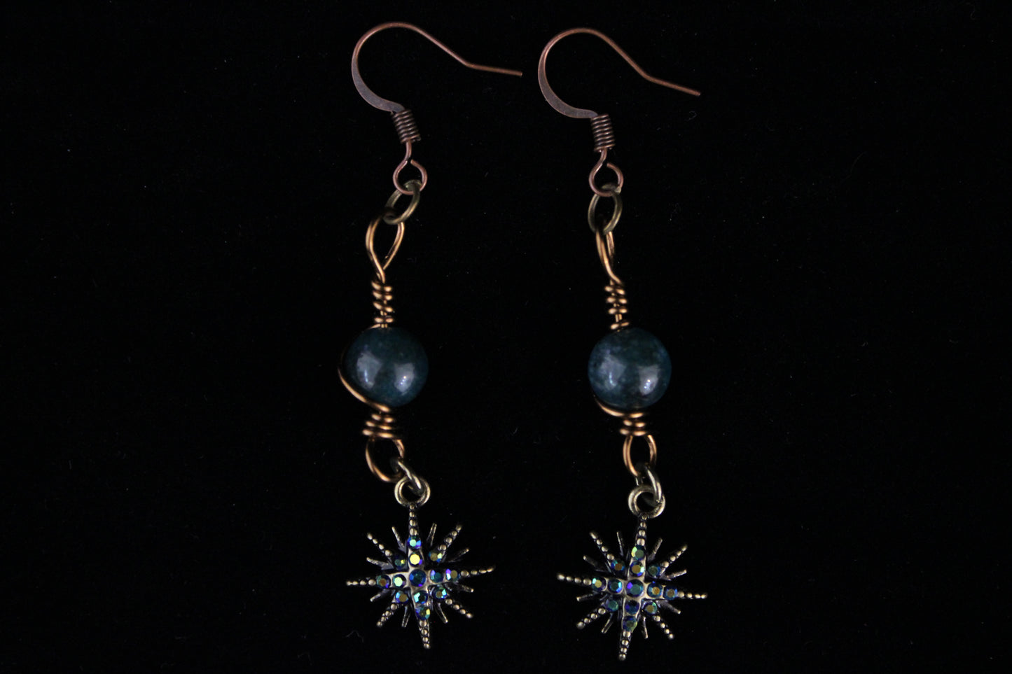 Blue and Brass Star Earrings