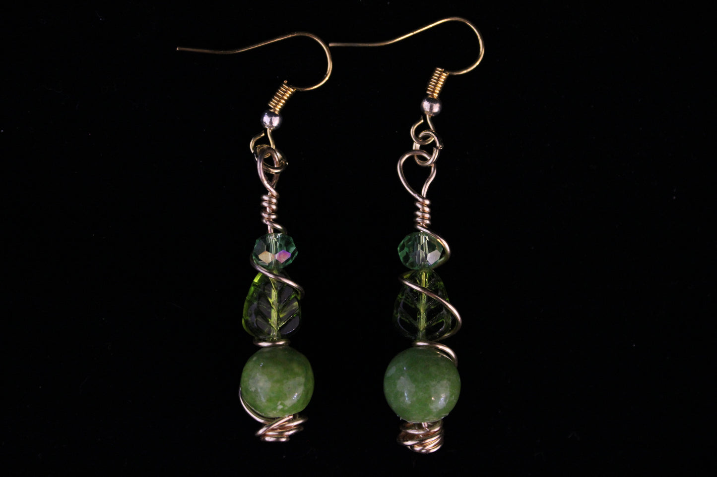 Gold and Green Leaf Earrings
