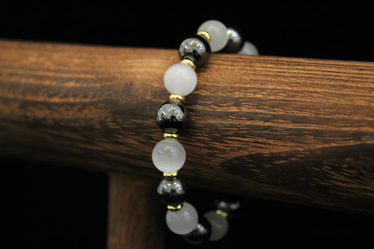 Hematite & White Jade Bracelet