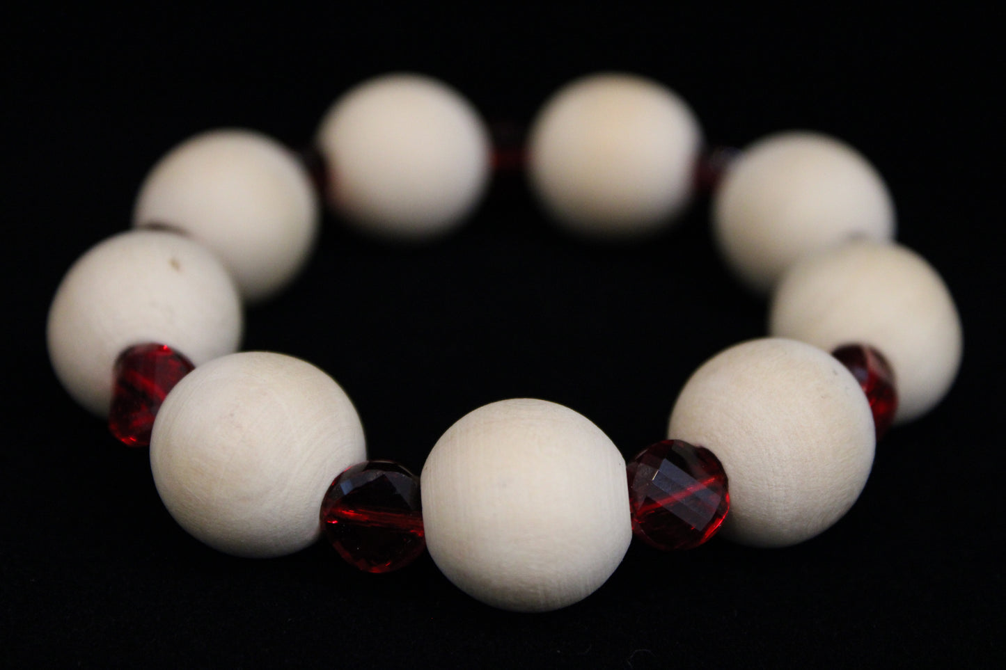 Wood and Red Glass Bracelet