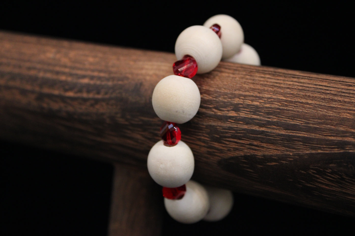 Wood and Red Glass Bracelet