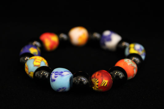 Black Onyx & African Glass Bracelet