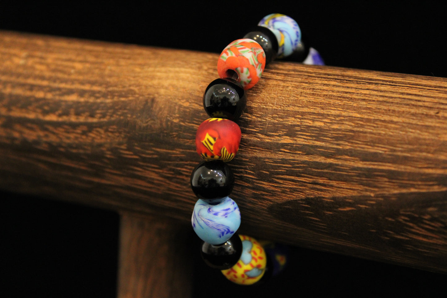 Black Onyx & African Glass Bracelet