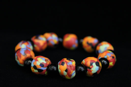 Black Onyx & African Glass Bracelet