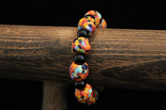Black Onyx & African Glass Bracelet