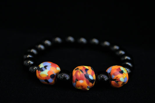 Black Onyx & African Glass Bracelet