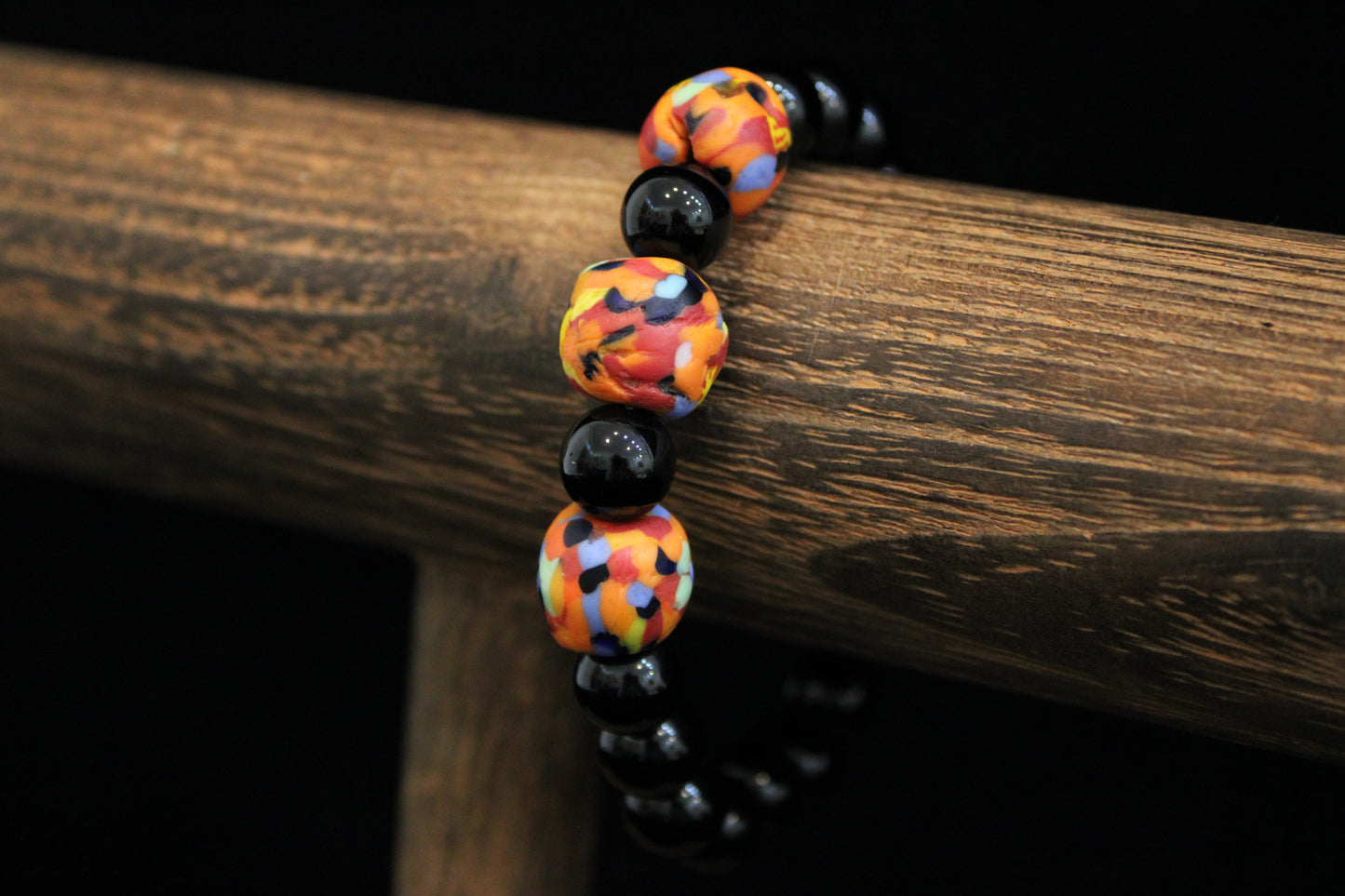 Black Onyx & African Glass Bracelet