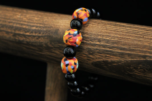 Black Onyx & African Glass Bracelet