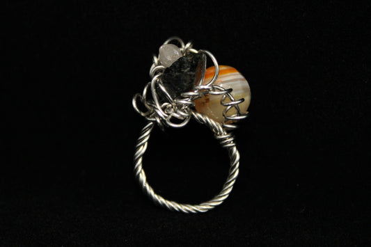 Carnelian, Tourmaline and Quartz Ring