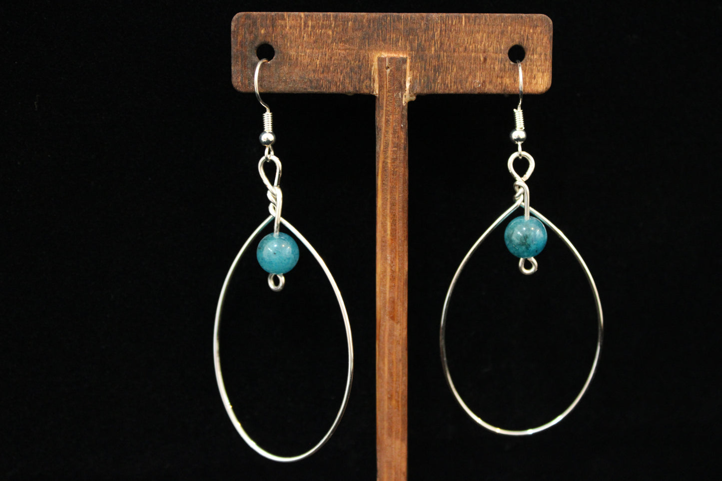 Blue Bead and Silver Earrings
