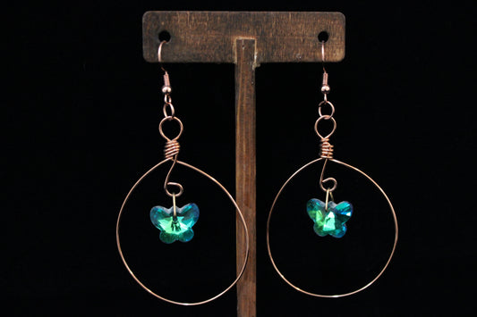 Copper Earrings with Butterfly