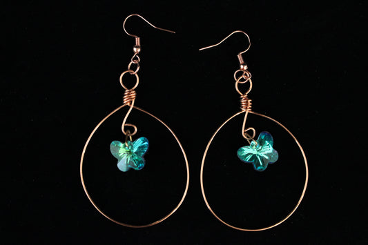 Copper Earrings with Butterfly