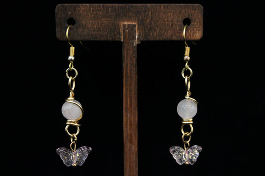Gold & Pink Butterfly Earrings