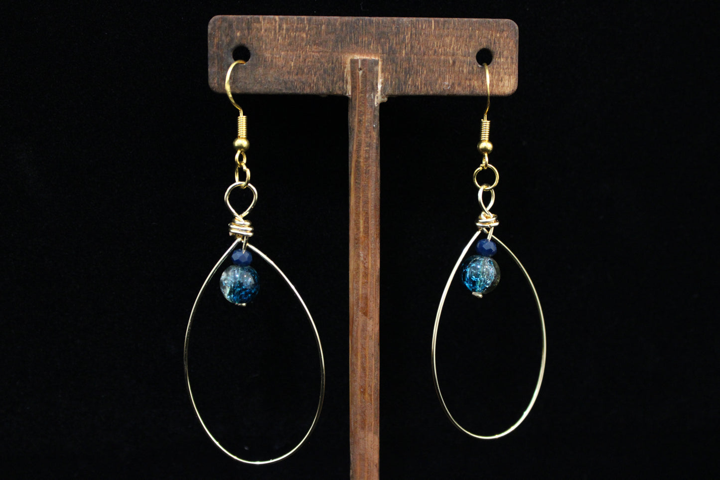 Blue and Gold Hoop Earrings