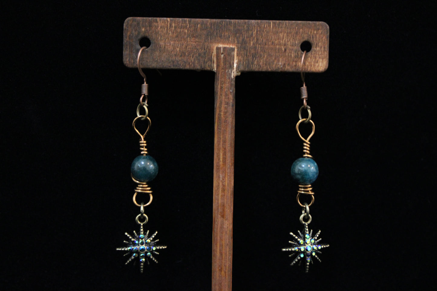 Blue and Brass Star Earrings