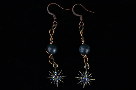 Blue and Brass Star Earrings