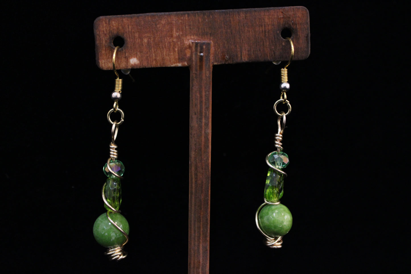 Gold and Green Leaf Earrings