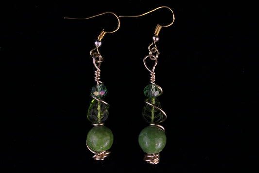 Gold and Green Leaf Earrings