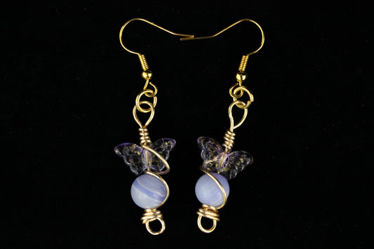 Gold and Purple Butterfly Earrings